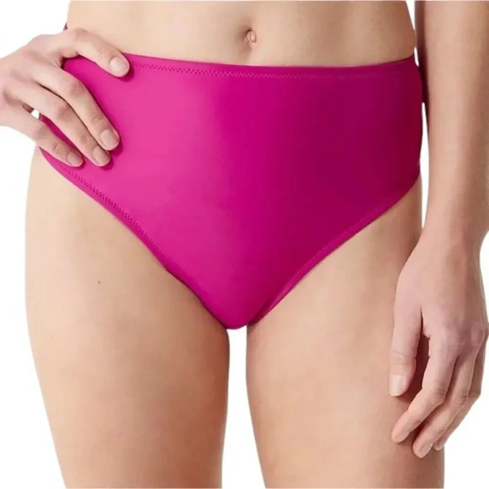 NEW J. Crew Hallie Bikini Bottom High Waist Size M Pink Radiant Fuchsia